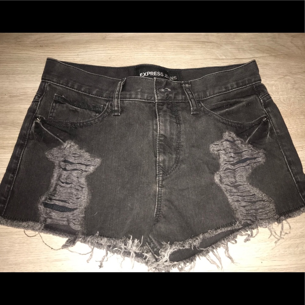Express Black Faded High-Rise Denim Shorts